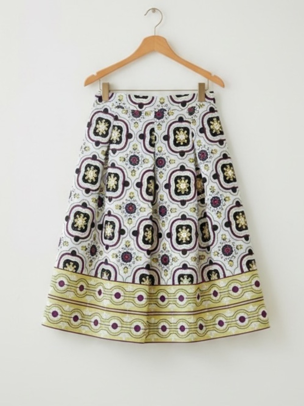 Downeast Tile Pattern Pleated Cotton Midi Skirt Size M